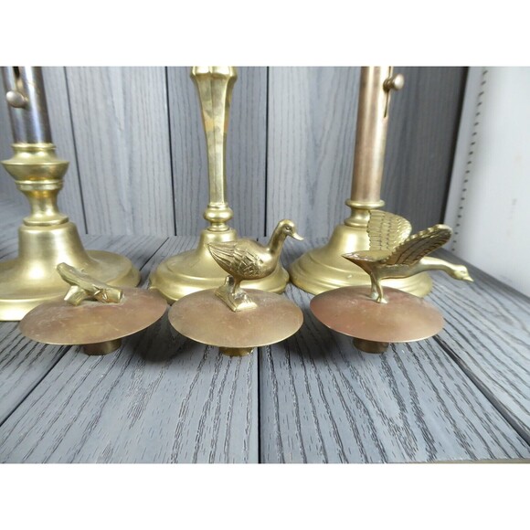 Vintage set of 3 of Heavy Brass Candle Sticks by SARREID Ltd Korea (Ducks 2/3) - Picture 8 of 16
